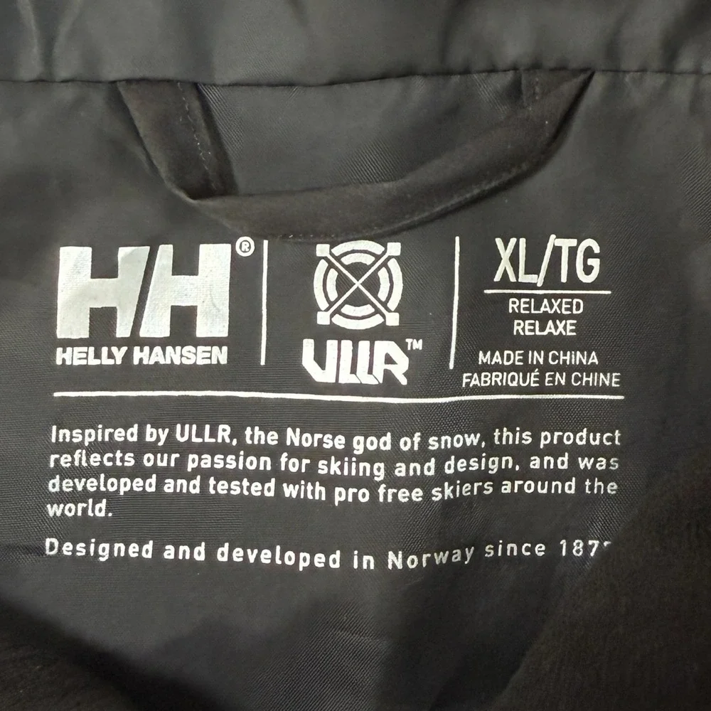 Helly Hansen ULLR Ski Jacket XL Relaxed Fit Purple Black Ice Print Hooded Shell